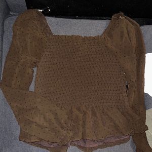 Solid brown, long sleeve, low crop top,